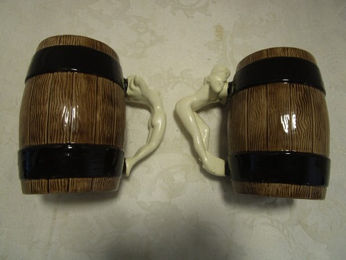 Vintage Ceramic 2-barrel mugs Novelty Bar erotic Risque Nude Lady Front & back - Picture 9 of 9