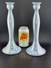 Weller Lustre 1920 Art Deco Blue Iridescent Candle Holders In Ex. Mint Condition