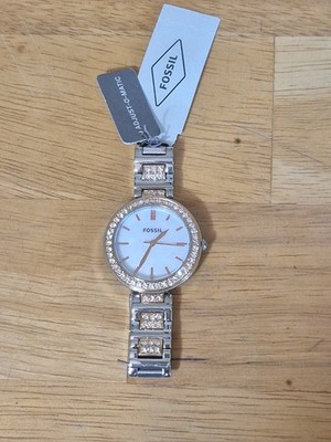 New Authentic Fossil Karli Crystals Rose Gold Silver Mop Women's