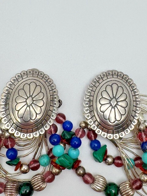 Vintage QT Sterling Silver 925 Zuni Interchangeable Beaded Dangly Hoop Earrings - Image 3 of 4