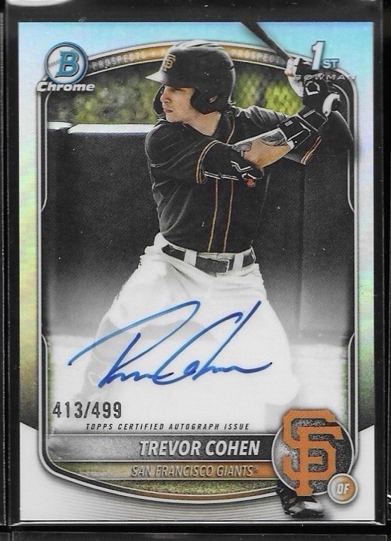 2025 Bowman Draft Trevor Cohen Chrome Auto Refractor 1st Prospect #/499 Giants