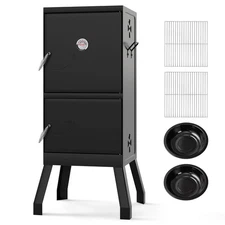 Vertical Charcoal Smoker BBQ Barbecue Grill w/ Temperature Gauge Outdoor Black