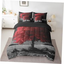 Red Tree Branches Bedding Set with Comforter, King Size 7Pcs Botanical