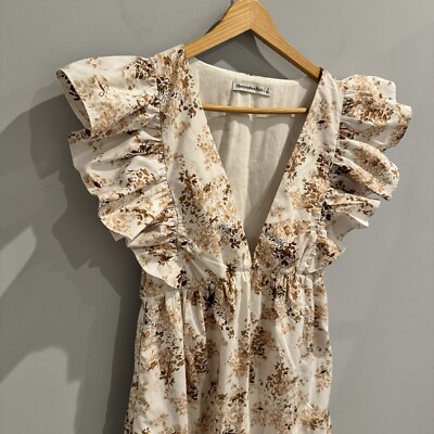 blue and white print midi dress Stella Short Puff Sleeve Floral Print Midi Dress Blue LARGE