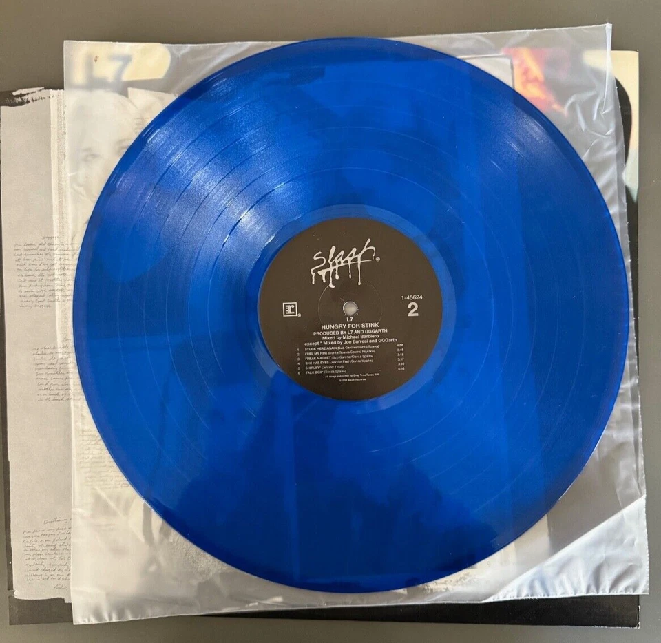 L7 - Hungry for Stink LP Blue Vinyl - SLASH RECORDS 1st press promo Grunge - Image 4 of 4
