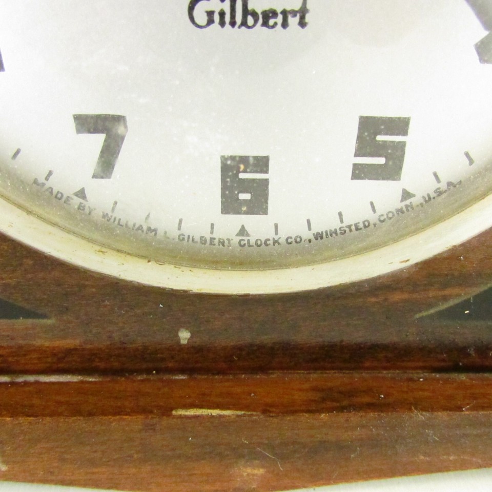 Vintage William Gilbert Wind Up Clock Wood Mantel Shelf Alarm Clock