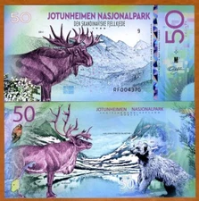 Norway, Jotunheimen National Park, 50 Kroner, Polymer, 2018 Elk, Wolverine