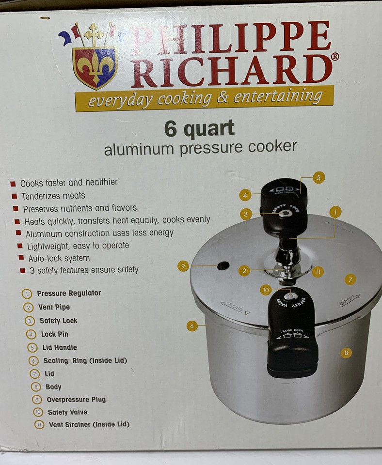 6 quart ALUMINUM PRESSURE COOKER PHILIPPE RICHARD Triple Safety New In