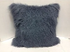 Frontgate Faux Mongolian Sheepskin Fur Throw Decorative Bed Chair Pillow Blue