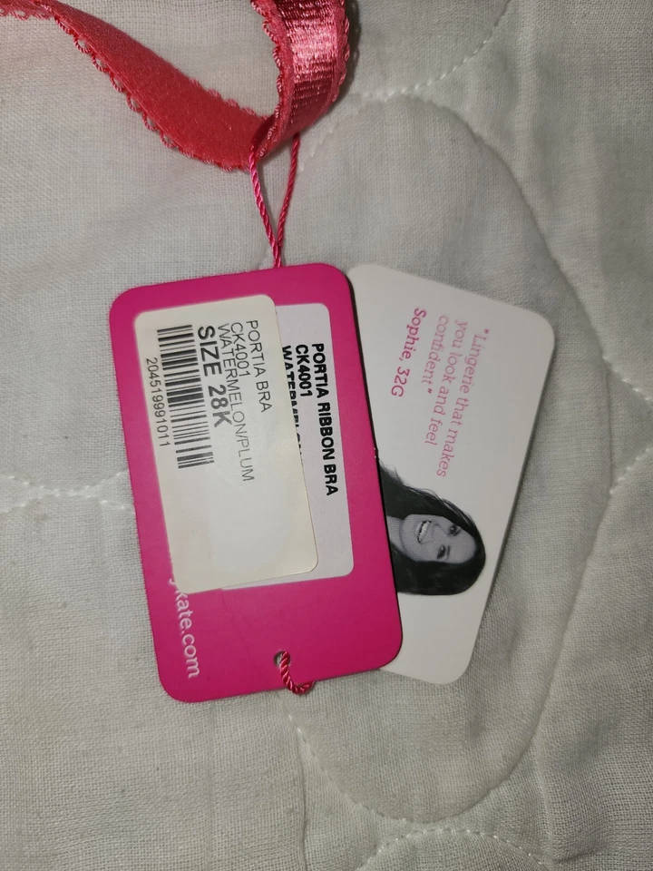 全新带标签 Curvy Kate UK 28K US 28O 波蒂亚 RIBBON BRA WATERMELON PLUM — 第 3/4 张图片