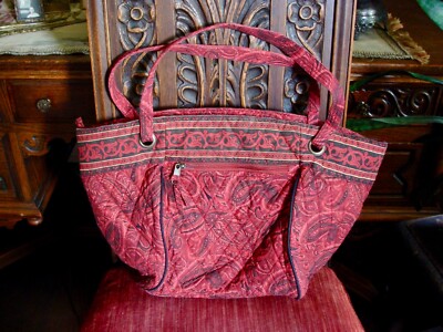TEN BEARS RED/BLACK PAISLEY QUILTED COTTON PURSE/TOTE/BAG/KINITTING/TRAVEL