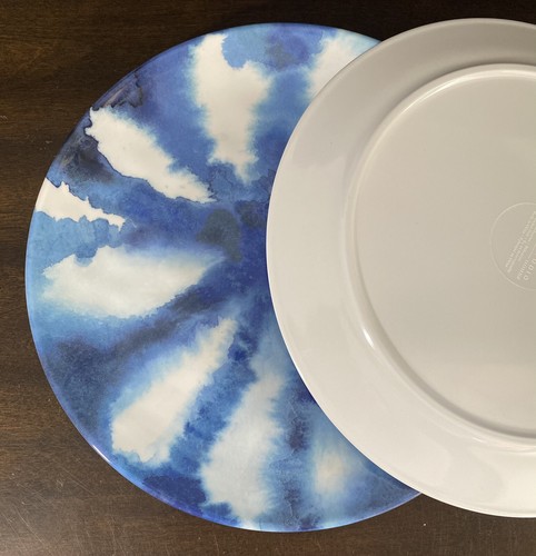 X4 MAX STUDIO NEW!!! BOHO MELAMINE 10.5” Dinner Plates Watercolor Blue Abstract - Picture 6 of 7