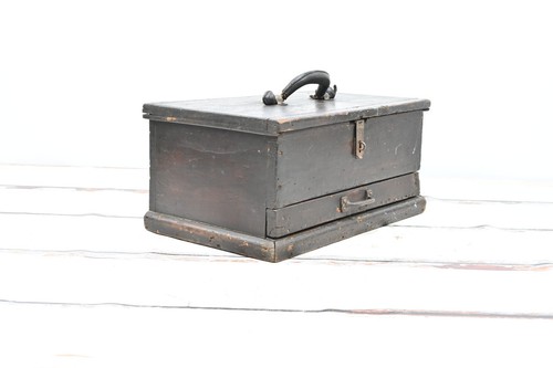 Antique/Vintage Wood Carpenters Machinist Chest Leather Handle One Drawer Folk A - Picture 7 of 12