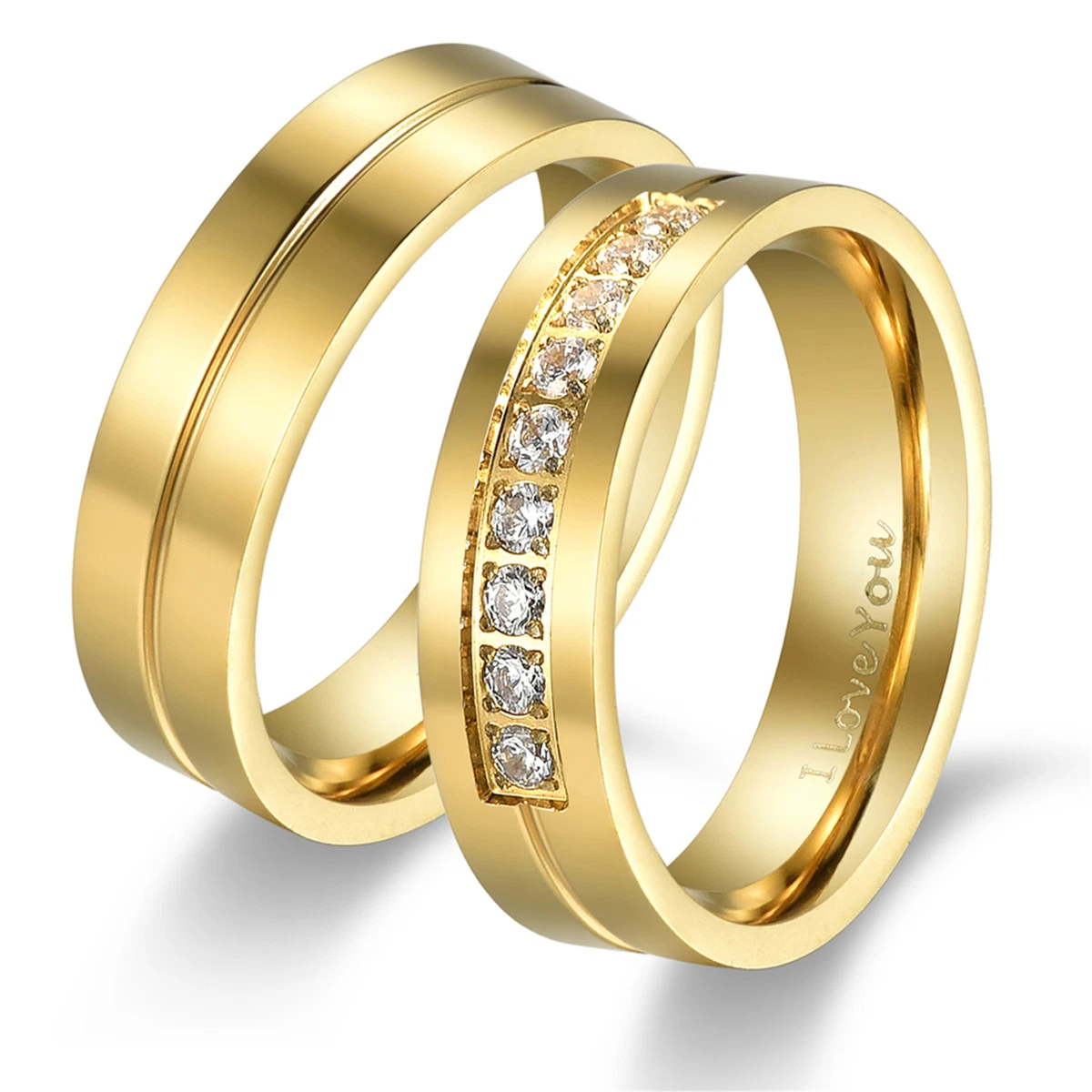 2pcs Stainless Steel I Love You Gold Couple Rings Wedding