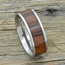 Titanium Ring With Koa Wood Inlay, 8mm Comfort Fit Wedding Band