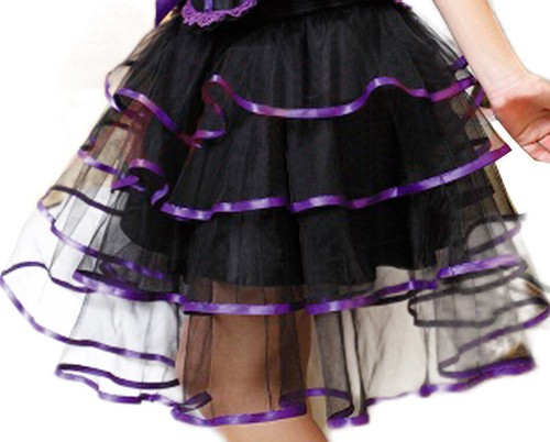 Tüllrock knielang f. Corsage Stufenrock Skirt schwarz rot o. lila Satin Vintage - Picture 6 of 9