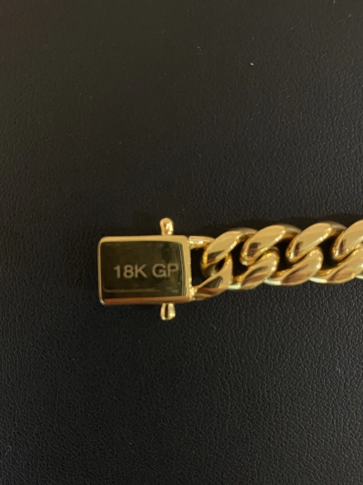 Brazalete de eslabones cubanos Hip Hop Miami de 10 mm de oro real de 18 quilates para hombre cierre de caja Foto 2 de 4