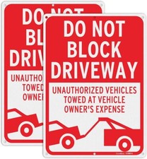 Large Do Not Block Driveway Sign, 14x10 Inches Unauthorized RED 2 PACK