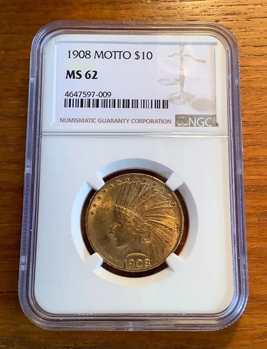 1908-P $10 GOLD INDIAN HEAD  EAGLE NGC MS62