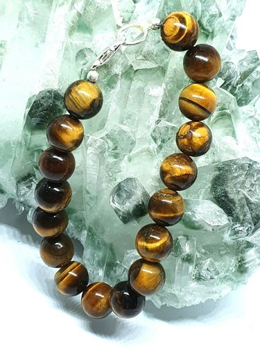 Pulsera ojo de tigre 10 mm broche de piedras preciosas reales naturales 8"" p... - Imagen 6 de 12