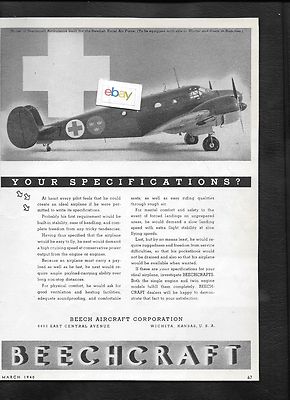 Beechcraft Flugzeug 1940 Modell 18 für Schwedisch Air Force Anzeige
