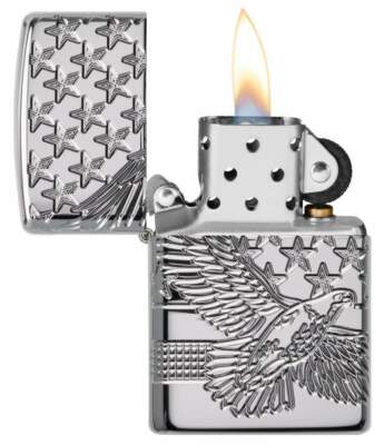 Zippo 49027 Armor Lighter With Eagle & Flag Design, 4 Sides