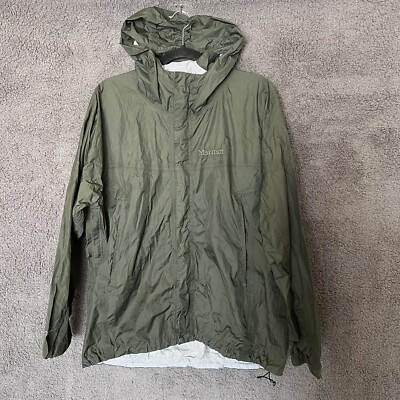 Marmot Rain Jacket Mens Large Green Lightweight Full Zip Windbreaker Nylon