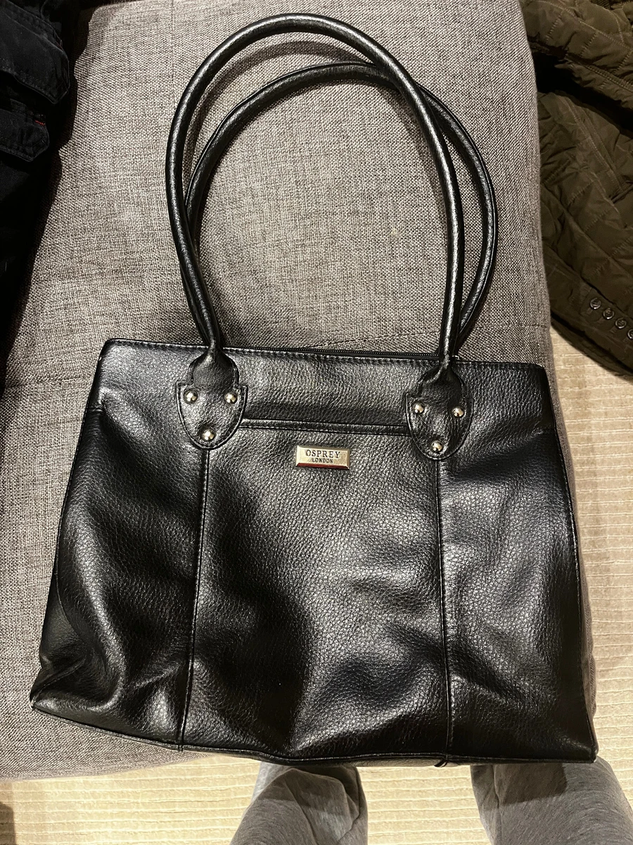 Black Leather Osprey Womens Tote Style Handbag with Multiple Pockets