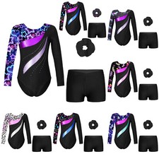 DE ranrann Mädchen Gymnastikanzug Turnanzug Turnshorts Haarband Set Ballettanzug