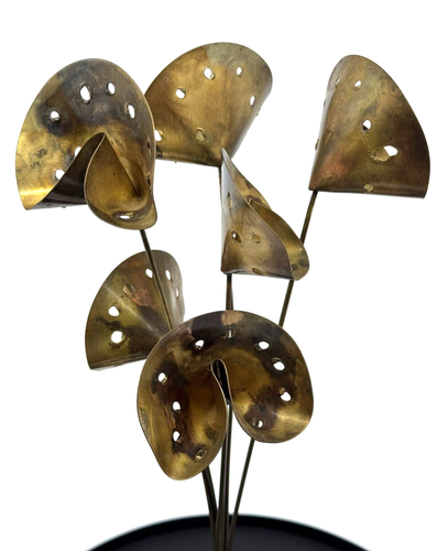 1974 Artist SIGNED Vintage BRUTALIST Metal FLOWER Sculpture JERE Style MCM Brass - Picture 5 of 8