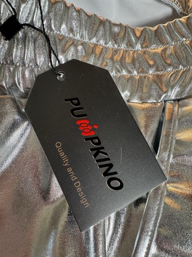 Pumpkino Silver Tight Metallic Shorts Shiny Hot Pants Elastic Size Large - Picture 7 of 11