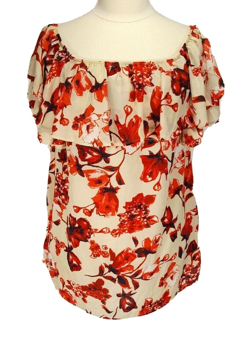 Paris & Me Floral Off Shoulder Tunic Blouse Pullover Ruffle Sleeve Women Size M