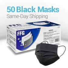 50 FFG All-Black Disposable Face Masks 3 Ply Non Medical