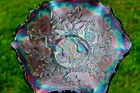 ANTIQUE MILLERSBURG NESTING SWAN CARNIVAL GLASS RUFFLED BOWL - AMETHYST
