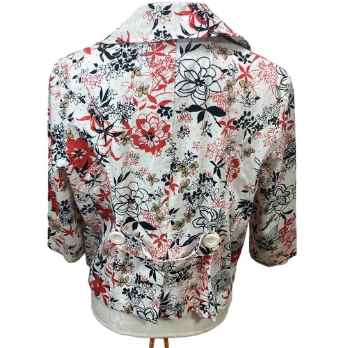 VTG Notations Jacket Sz P/XL Stretch Floral White Red Black 3/4 Sleeves - Picture 5 of 10
