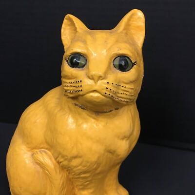 Vintage Cat Kitty Orange figurine Ceramic Signed G B