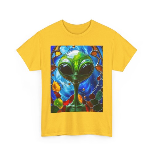 Alien Stained Glass Unisex Heavy Cotton T-Shirt, UFO, UAP, ET Tee - Bild 12 von 13