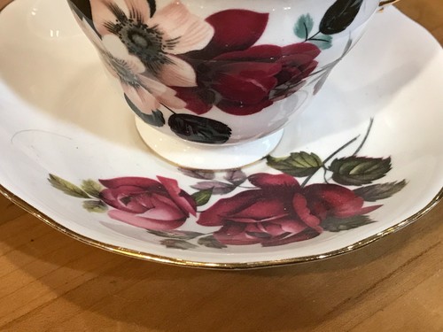 Queen Anne Ridgway 8302 Inglaterra Taza y Platillo Rosas Rojas Rosa - Imagen 4 de 9