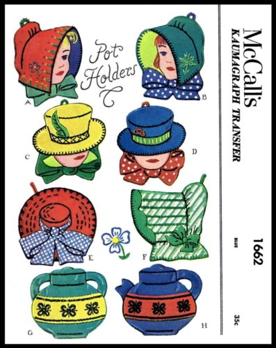 McCall's # 1662 POT HOLDERS Vintage Fabric Sewing Pattern 8 Styles Kaumagraph - Picture 1 of 4