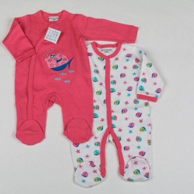 Watch Me Grow Baby Mädchen x2er Pack Schlafanzüge mit Fischmuster 0-9 Monate. NEU