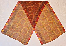 SCARF VINTAGE AUTHENTIC PAISLEY ART RED YELLOW LONG WOMEN'S