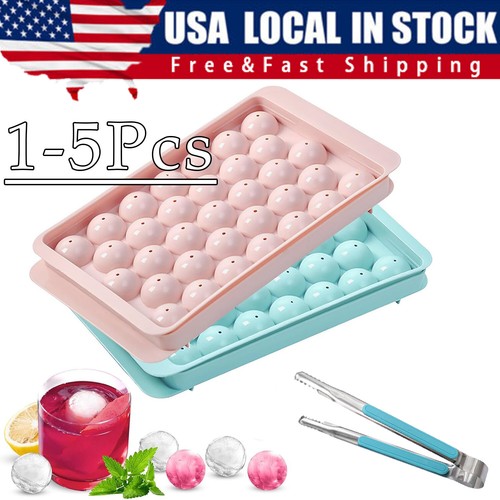 DIY Round Ice Cube Ball Maker PP Tray Silicone Sphere Mold Bar Whiskey Cocktails