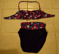 GIRL'S BLACK AND MULTI COLORED 2 PIECE SWIMSUIT