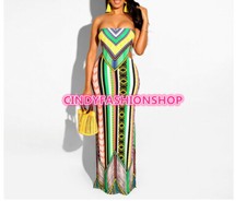 USA Women Strapless Bohemia Hollow Out Straight Beach Wear Party Dress
