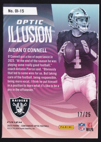 2023 Contenders Optic Raiders Aidan O’Connell Optic Illusion Scope /25 - Picture 2 of 2