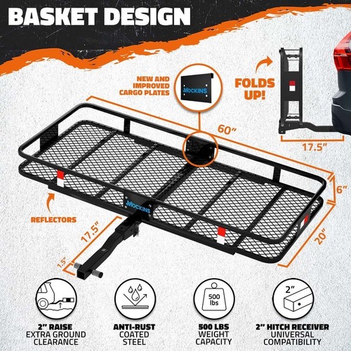 Mockins 60x20x6" Hitch Mount Cargo Trailer | 500lbs Cap. 2" Receiver Compatible - Picture 3 of 8