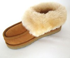 Image of LADIES SHEEPSKIN SLIPPERS 100% GENUINE SHEEPSKIN CHESTNUT WITH SOLE
