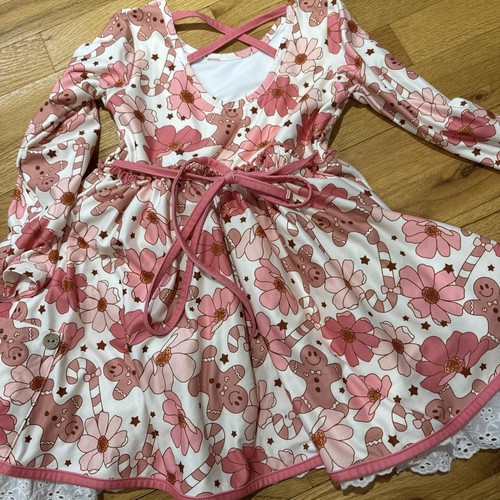 Cheeky Plum Girls Gingerbread Dress 5t Pink Christmas - Picture 6 of 7