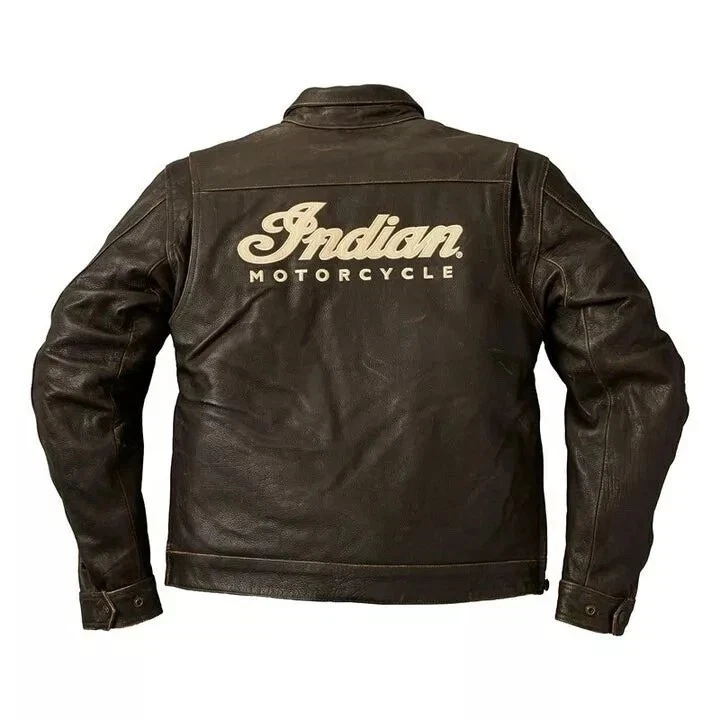 Men's New Indian Motorcycle Distressed Genuine Cowhide Leather Biker Jacket - Image 2 of 4