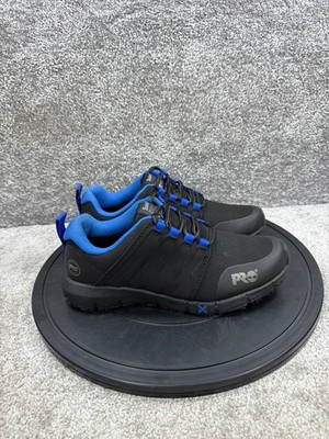 Timberland Pro Shoes Mens Size 8 Wide Radius Soft Toe Work Black Blue Pop Mesh